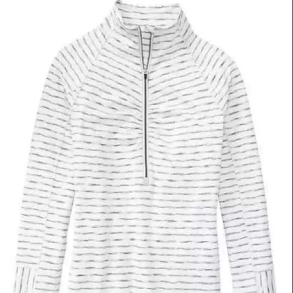 Athleta Elite Striped half zip white pullover